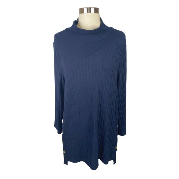 Saturday Sunday by Anthropologie Navy Blue Mock Neck Knit Tunic - Picture 1 of 5